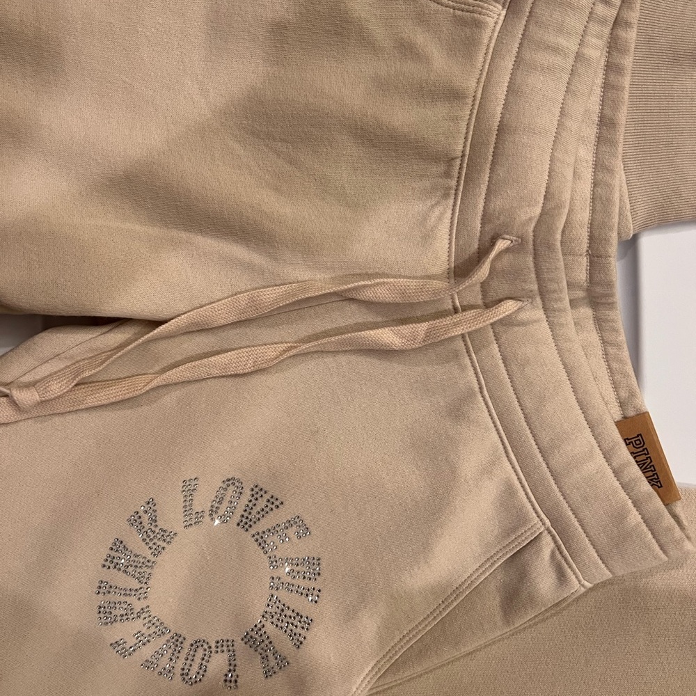 PINK Victoria's Secret Cream and Gray Track Pants